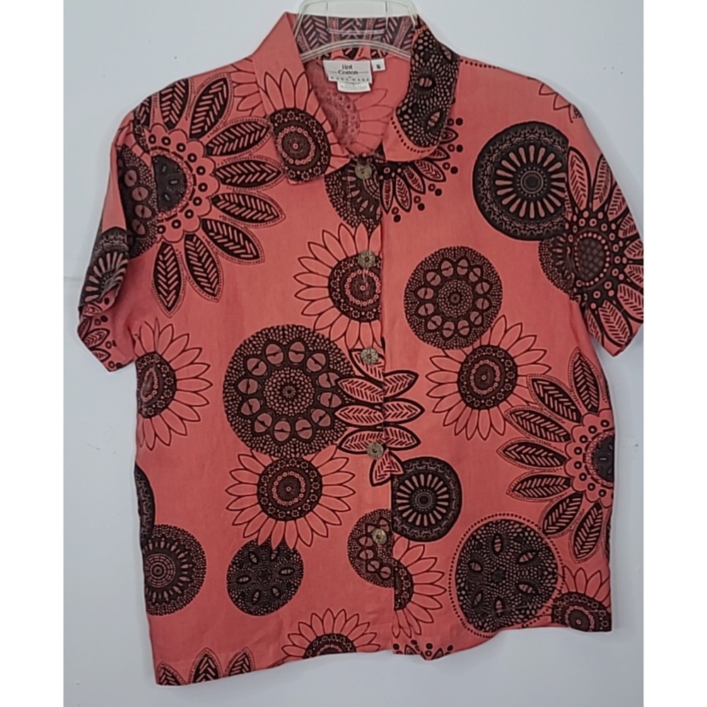 Hot Cotton Marc Ware Shirt Boxy Women S Coral Floral Linen Blend Boho CasualChic